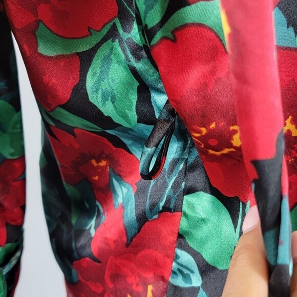 Vintage Victorias Secret Kimono Womens OS Red Floral Satin Robe Y2K 90s Romantic - Picture 12 of 13